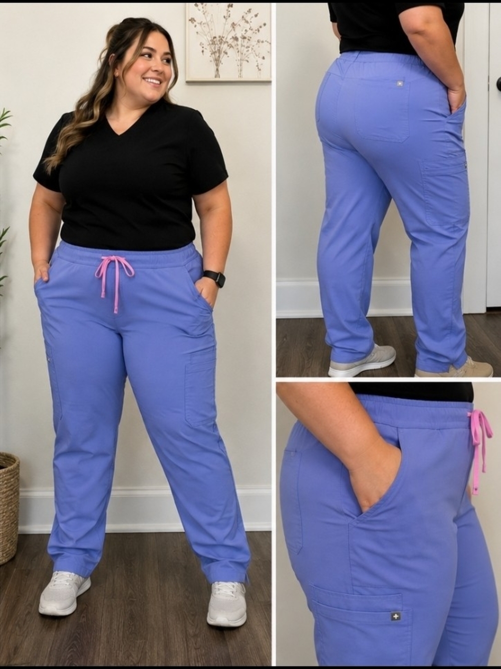 Figs Women’s Scrub Pants in Lavender with Pink Drawstring